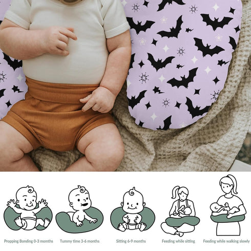 Purple Pastel Halloween Baby Nursing Pillow Covers for Boy Girl Black Bat and Stars Nursing Pillowcase