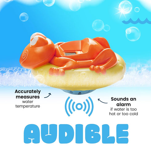Aquatopia Fergus Frog Baby Bath Thermometer Floating Toy, Digital Audible Alarm, Orange, Baby Bath Essentials