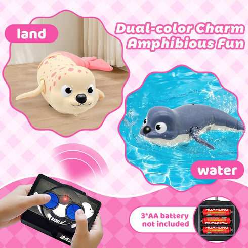 2.4Ghz 3-12, Swimming QUN XING Amphibious Remote Control Seal - Rechargeable Pool & Land Toy for Kids Ages Waterproof