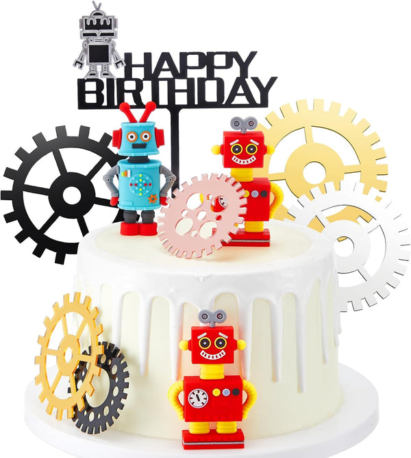 11 Pieces Robot Birthday Cake Toppers Gear Cake Cupcake Decorations Robot Themed