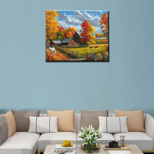 Tucocoo American Farm DIY Paint by Numbers Kits, Brushes and Acrylic Pigment on Canvas for Home Decor