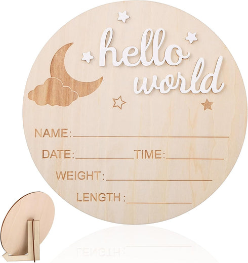 BOXOB Wooden Hello World Newborn Sign, 5.8in Birth Announcement Board Baby Name Plaque