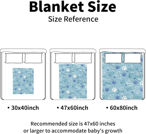 Personalized Baby Blankets for Boys Girls Custom Light Blue Baby Girl Blanket with Cute Puppy Paw Print Design, Soft