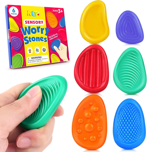 Fidget Toys Sensory Stone for Kids: 6 Pack Textured Soft Worry Stone