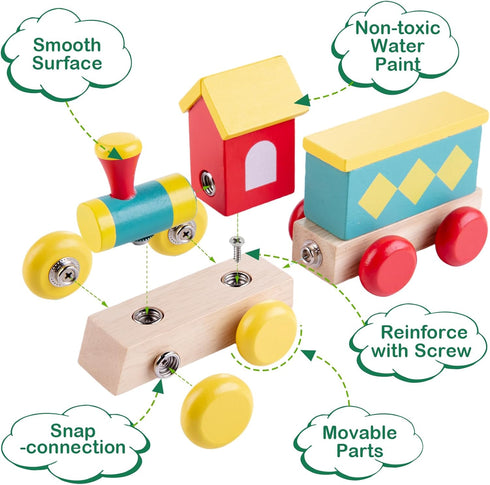 Set 3-8 TIGERHU Wooden Train | Educational Building Toys with Snap-On Design, Eco-Friendly Solid Wood Tracks