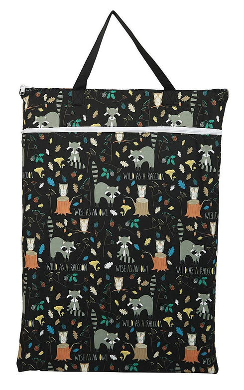 Large Hanging Wet/Dry Cloth Diaper Pail Bag for Reusable Diapers or Laundry, Raccoon Design