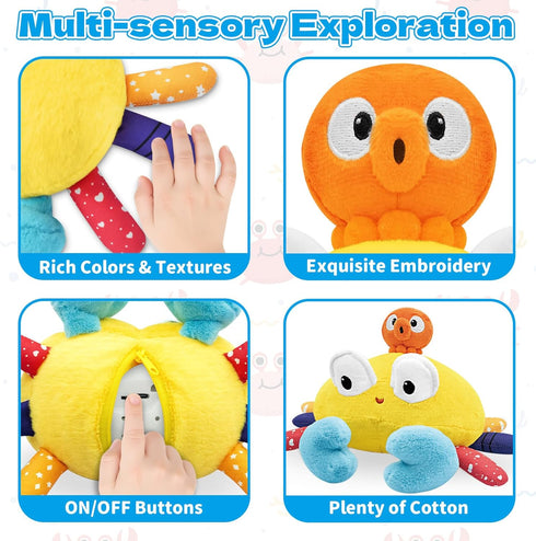 6-12-18 Tummy 1-3, Infowush Baby Toys Months - Musical Crawling Crab Plush Toy, Dancing Walking Bouncing Time Toy