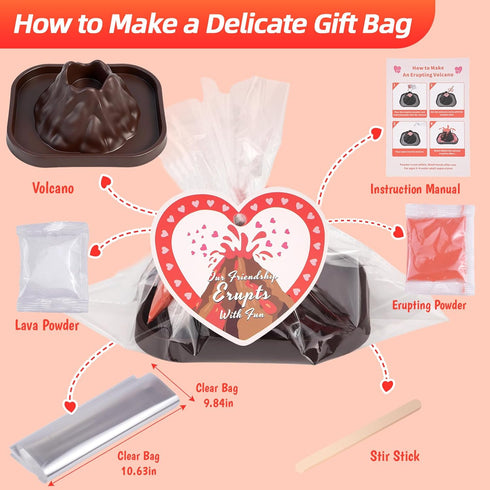 Jiribid 24 Pack 4 Valentines Day Gifts for Kids Classroom: Erupting Volcano Science Kit with Cards, Lava Colors, STEM