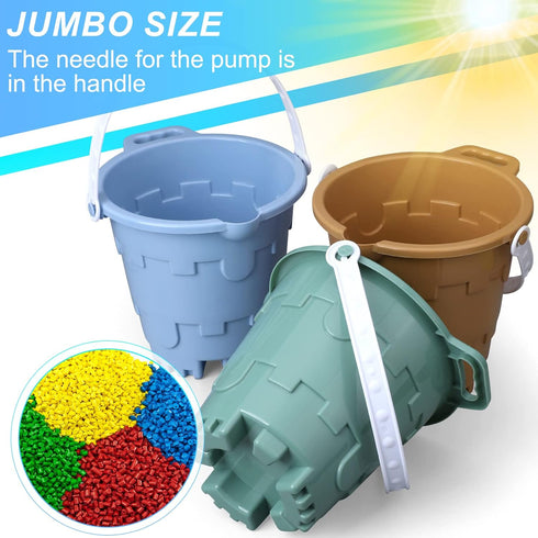 Umnodobn 7" Set Jumbo Beach Sand Toys Buckets for Kids Adults, Large Castle Bucket Pails Beach Gear Accessories Pails