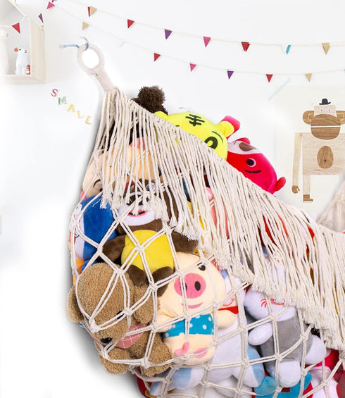 Stuffed Animal Hammock, Extra Large 56'' Long/Cream, Vertical Toy Storage Organizer for Plush Toys