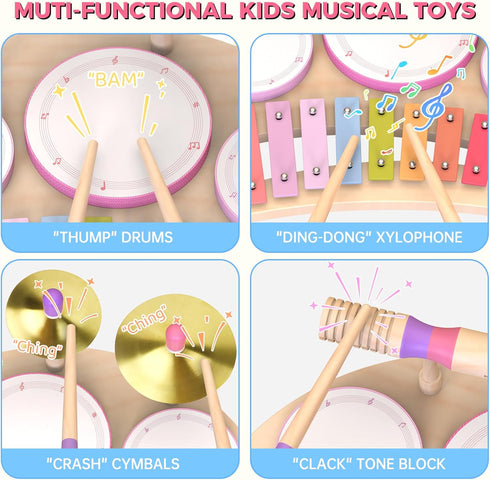 Meytccve Set 1 2 3 1-3,Baby 18+ Toddlers Drum Toys for Year Old Girls,Montessori Music Toy for Toddlers Drum