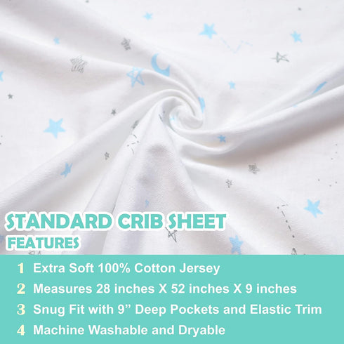 American Baby Company 100% Natural Cotton Fitted Crib Sheet, 52" x 28", Blue Stars and Moons