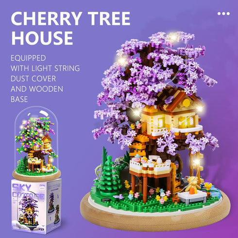 Sets Set DIY Flower Building Toy Miniature Cherry Blossom Tree House Building Kit, Purple & Yellow Sakura Flowers