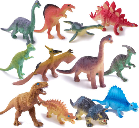 Dinosaurs Toys 12-Pack, 5" to 7" Realistic Dinosaur Figures with Book, Great Gift Set for Kids