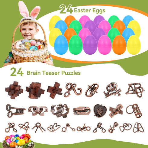 Mytothfy 24 Pack Easter Eggs Filled with Brain Teaser Puzzles, Easter Basket Stuffers for Kids Teens Adults, Easters
