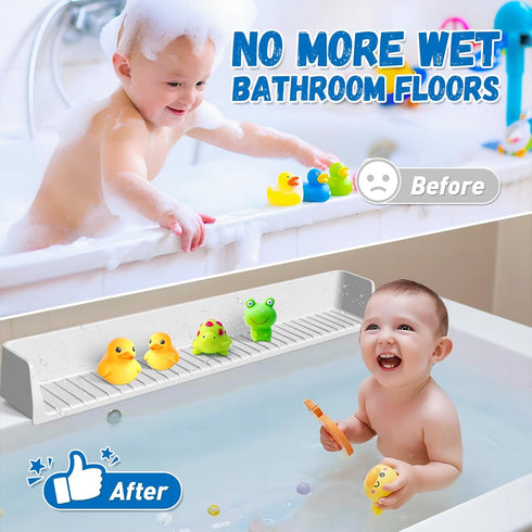 11 Splash Guard for Bathtub Kids - Silicone Bathtub Splash Guard with Suction Cups, Bath Tub Play Shelf for Kids & Toy