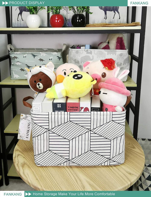 FANKANG Foldable Canvas Laundry Basket, Nursery Hamper with Waterproof PE Coating for Storage, Office, Bedroom (L,