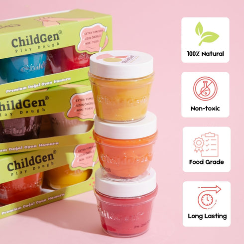 Set, 3-Pack 4.5-Ounce ChildGen Natural Play Dough Non-Toxic, Super Soft, Long Lasting Playdough, Modeling Dough, Kids