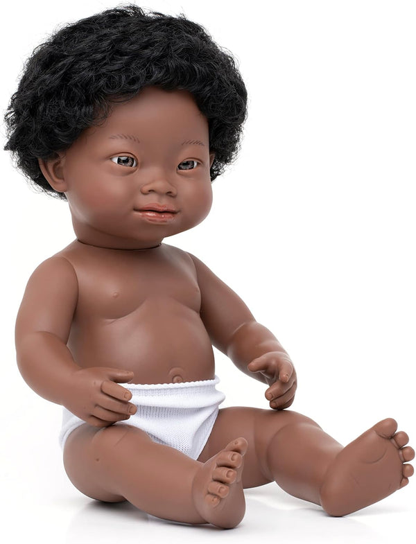 Miniland Baby Doll African Boy with Down Syndrome, 15’’ (Polybag)