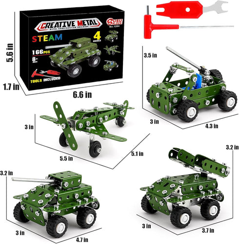 Model Building Kits, Metal Military Toys Model Kit, 4 in 1 Erector Sets for Boys Age 8-12