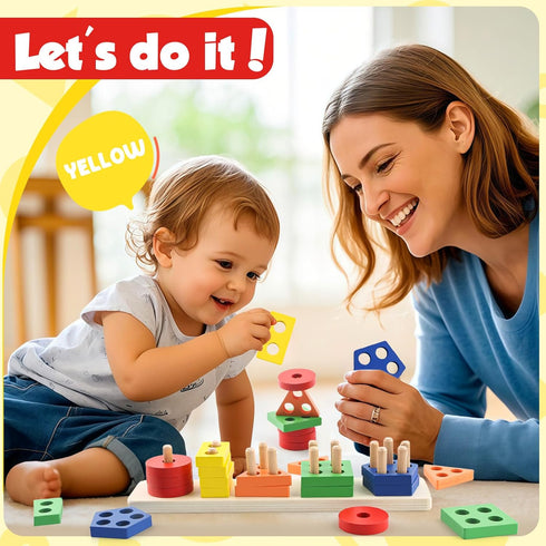 Daisiki 1 2 3 1-3 1-3 Montessori Toys for Year Old Girls Boys, Wooden Sensory Toys for Year Old Birthday Gifts