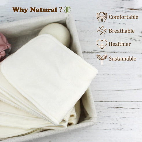 6-Layer Diaper(6 Pack) Mama Koala Natural Cotton Cloth Diaper Inserts, Adjustable and Reusable for Any Baby Cloth
