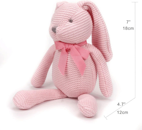 100% Organic Cotton Baby Toys, Pink Bunny Rabbit Stuffed Animal for Newborn, 7.1"