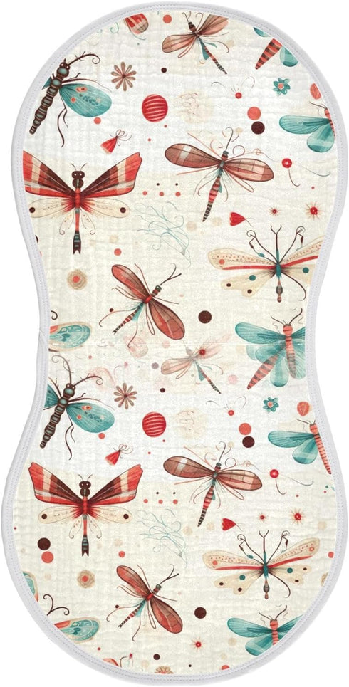 FLildon 2PCS Muslin Burp Cloth for Baby Dragonfly Pattern Super Absorbent Burping Cloths, Bibs for Newborn Boys Girls