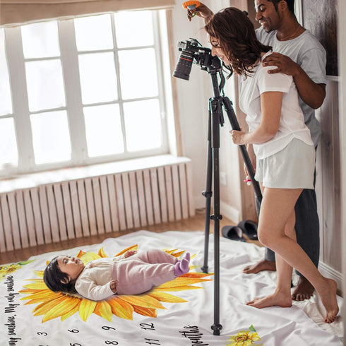 51''x40'' Tebaby Baby Monthly Milestone Blanket Girl - Sunflower Newborn Month Blanket Personalized Shower Gift Floral