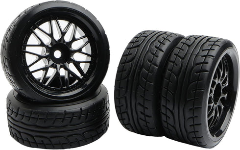 4PCS 12mm Hub Wheels for 1:10 RC Drift Cars, 62mm Hard Plastic On Road Racing Tires (Black)