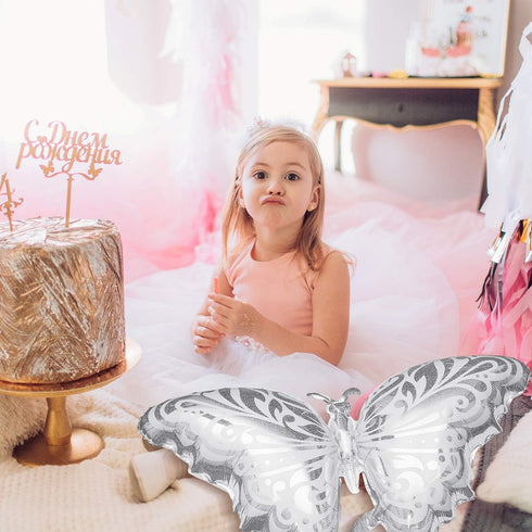 6 Pieces Silver Butterfly Balloons - 42 Inch Extra Large Birthday Foil Balloons for Party Decoration