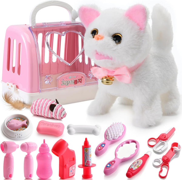 WorWoder 15PC Robot Plush Electronic Interactive Cats That Move and Meow Walking Wagging