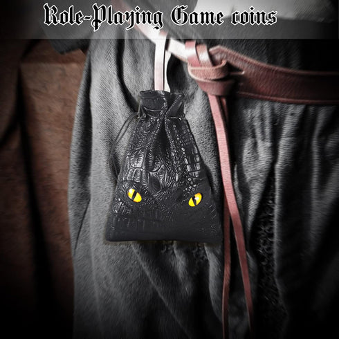 50 PCS Metal DnD Coins with PU Leather Bag, Fantasy Game Tokens for Tabletop RPGs, Black Dragon Bag