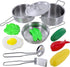 Playset Set 3 12 Click N Play Kids Kitchen Pretend Play Toy, Toddlers Stainless Steel Pot and Pans Cookware