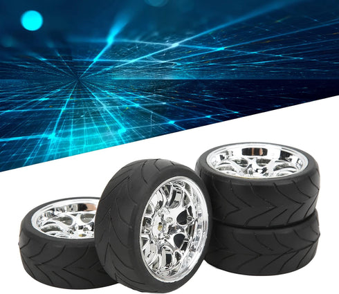 VBESTLIFE RC Tire Set, 4Pcs 2.6inch Rubber RC Car Tires with Plastic Rims Fits for Most 1:10 Scale Flat Sports Car