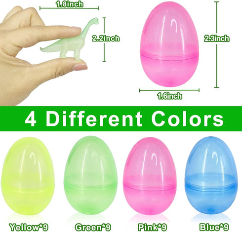 36 Pack Easter Eggs Filled with Glow in The Dark Dinosaur Toys, Easter Basket Stuffers for Toddlers Kids Boys Girls