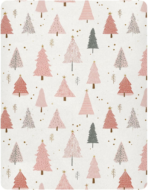 Pfrewn Christmas Crib Sheets for Boys Girls Pink Pastel Christmas Trees Star