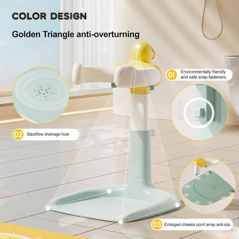 NYXIFYLO (824 Baby Shower Stand Adjustable Toddler Bath Seat Rack with Anti-Slip Base, Portable Duck Design Baby Bath