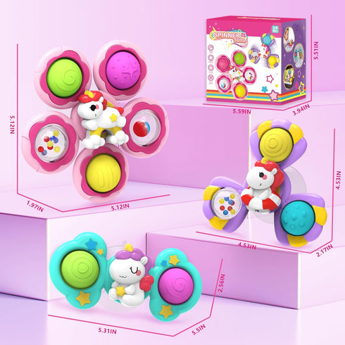 seveclotree 3PCS 1 1-3,Toddler Suction Cup Spinner Toys for Year Old Girls Boys, Baby Bath Toys,Spinners for Kids