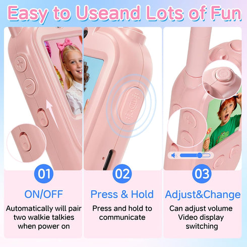 AnKangEra 2-Way 2 Pack 3-12 Video Walkie Talkies for Kids with Screen, Real-Time Video Call Toy, Long Range Kids Walkie