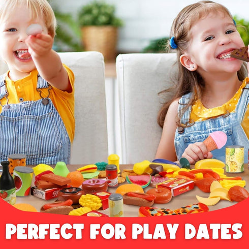 120 Set Piece Deluxe Pretend Play Food Toy Tasty Treats Plastic Cooking and Grocery Shopping Assortment