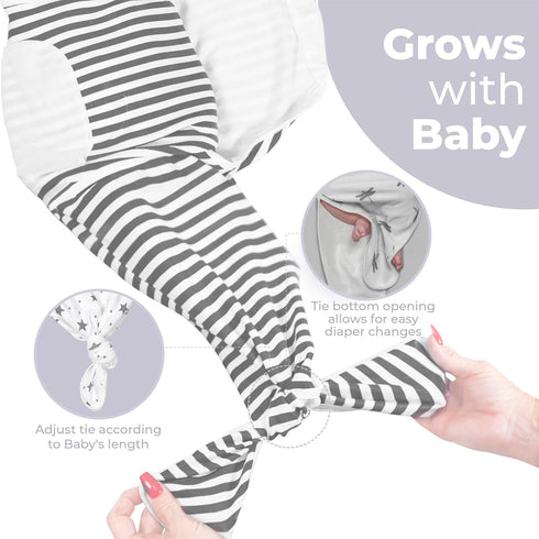 Set 3, (0-3m, 7-14lbs Jam Naturals- Organic Knotted Tie Bottom Adjustable Velcro Swaddle and Hat of Newborn Sleep Sack