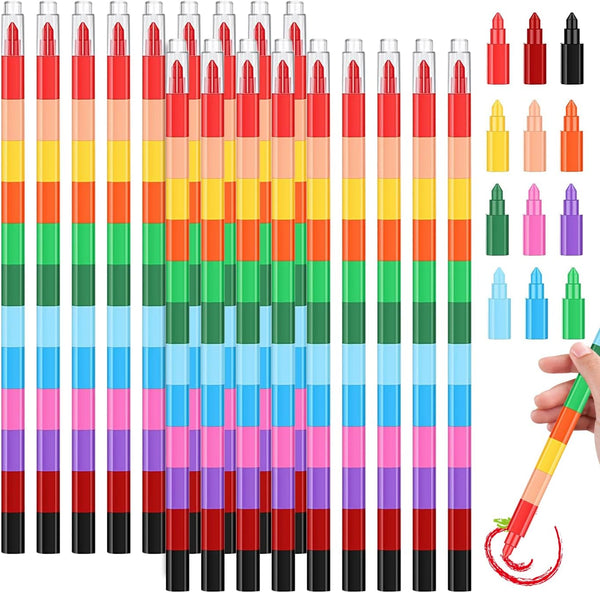 WXJ13 18 Pieces Stacking Crayons, Buildable Crayons, 12 in 1 Wax Crayons for Kids Office School Supplies