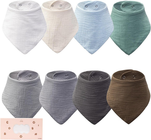 COOROBIN 8 pack-Muslin Baby Bibs, 100% Cotton Baby Bandana Drool Bibs, Ultra Soft