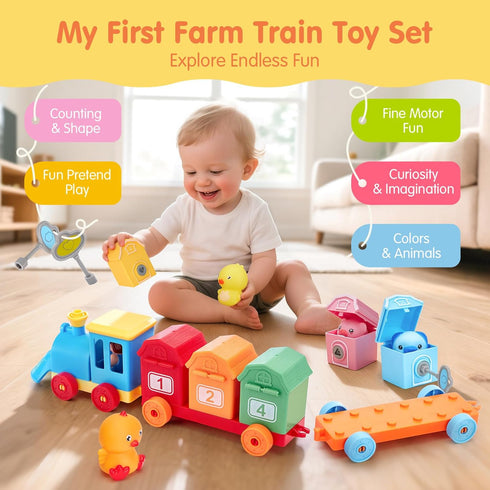2 3 Old-Counting Set 2-5 Toddler Learning Toys for Year Matching & Sorting Activity Montessori Train with Farm Animals