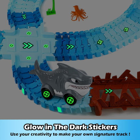 264 Set, 2 Set, 3-9 Coroiesty PCS Shark Race Tracks for Kids Toys, Glow in The Dark Magic Toy Shark Cars Track