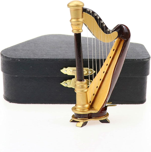 Wooden Miniature Harp - 3.54"x1.97"x0.91" Musical Instrument Replica for Dollhouse Decoration
