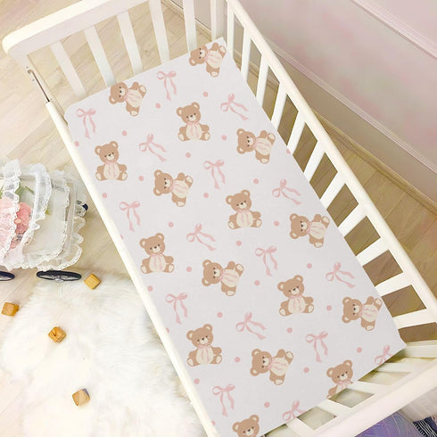 KICPOAY 39 27 Fitted Crib Sheets Animal Bear Pink Ribbon Bow Stretchy Portable Playard Sheets for Baby Toddler