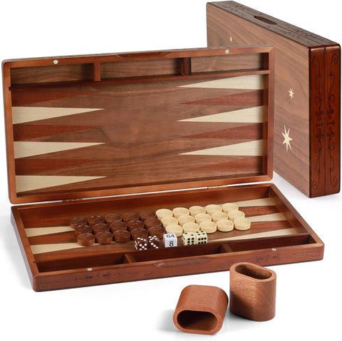 Syrace Backgammon Set, 16" Handcrafted Wooden Large Size, Classic Two-Player Strategy Board Premium Travel Game Board