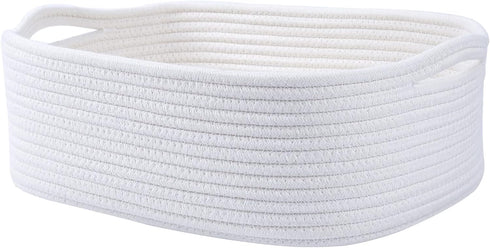 Woven Cotton Rope Storage Basket, White - Cube Organizer for Baby Nursery, Closet Towels, Small Dog Cat Toy Box